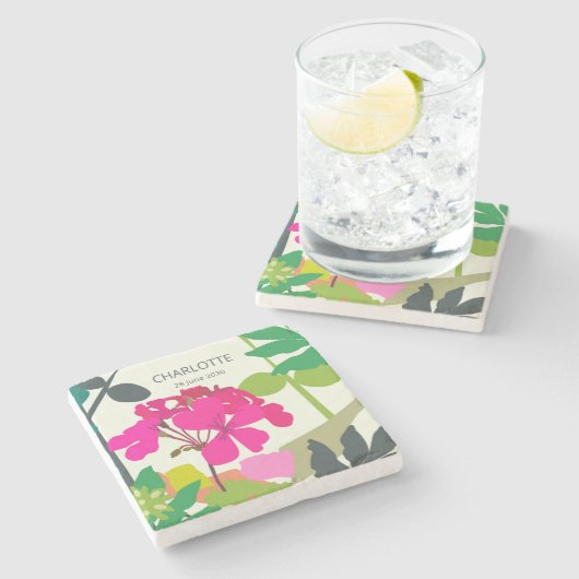 Blooming Geraniums Florist Garden Party Steinuntersetzer (Seitenansicht)