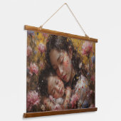 Blooming Hug – Mother & Child Floral Tapestry Wandteppich Mit Holzrahmen (Gewinkelt)