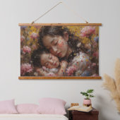 Blooming Hug – Mother & Child Floral Tapestry Wandteppich Mit Holzrahmen (Schlafzimmer)