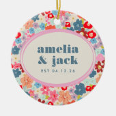 Blooming Joy Bright Bold Floral Wedding Date Foto Keramik Ornament (Vorne)