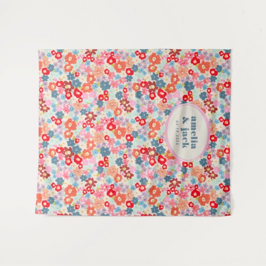 Blooming Joy Bright Bold floral Wedding Hintergrun Wandteppich (Vorderseite (Horizontal))