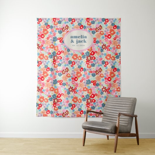 Blooming Joy Bright Bold floral Wedding Hintergrun Wandteppich (Beispiel)