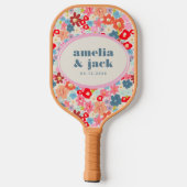 Blooming Joy Bright Floral Maximalist Wedding Pickleball Schläger (Rückseite)