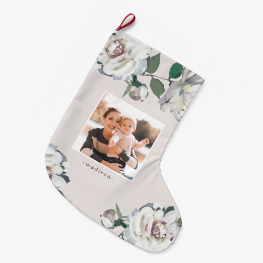 Blooming Joy Floral Foto Weihnachten Strumpf Großer Weihnachtsstrumpf (Vorderansicht (hängend))
