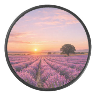 Blooming Lavender Field at Golden Sunset Provence  Eishockey Puck