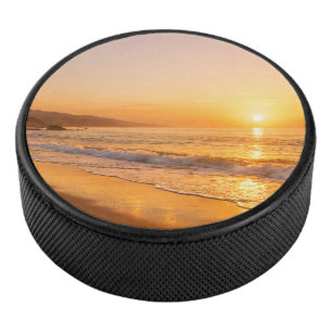 Blooming Lavender Field at Golden Sunset Provence  Eishockey Puck