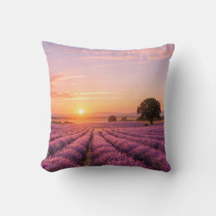 Blooming Lavender Field at Golden Sunset Provence Kissen