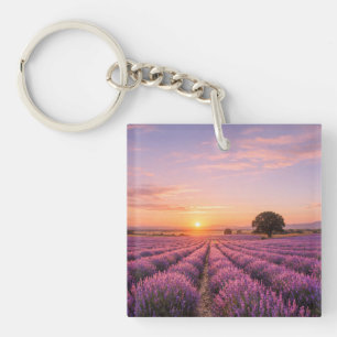 Blooming Lavender Field at Golden Sunset Provence Schlüsselanhänger