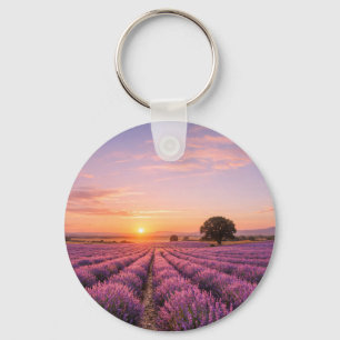 Blooming Lavender Field at Golden Sunset Provence Schlüsselanhänger