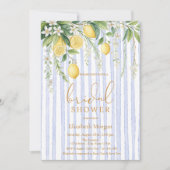  Blooming Lemons Blue Striped Bridal Shower Einladung (Vorderseite)