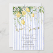  Blooming Lemons Blue Stripes Bridal Shower  Einladung (Vorderseite)