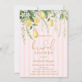  Blooming Lemons Pink Striped Bridal Shower Einladung (Vorderseite)