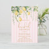  Blooming Lemons Pink Striped Bridal Shower Einladung (Stehend Vorderseite)
