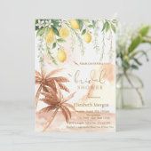 Blooming Lemons Rustic Palms Bridal Shower Einladung (Stehend Vorderseite)