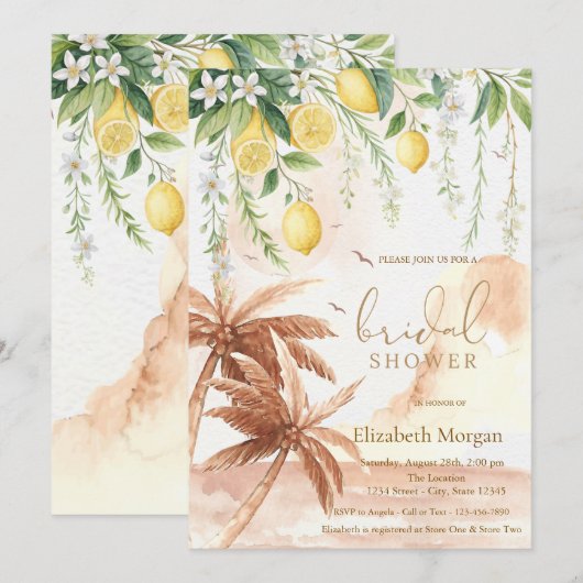 Blooming Lemons Rustic Palms Bridal Shower Einladung (Vorne/Hinten)