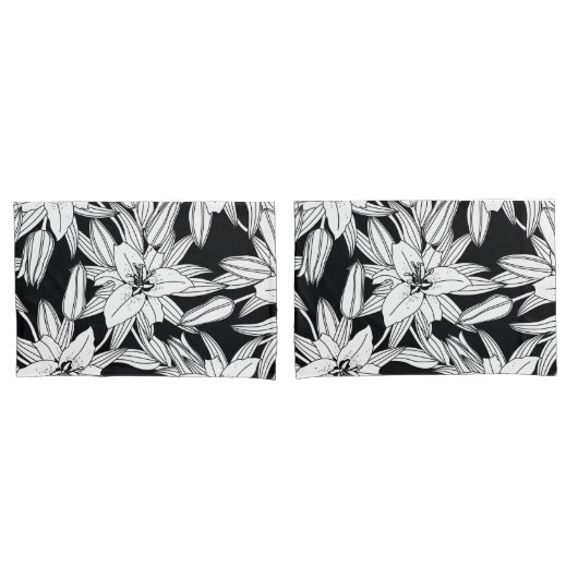 Blooming Lilies in Black and White Kissenbezug (Vorderseite-Set)