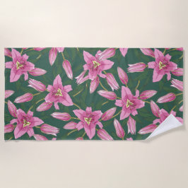 Blooming Lilies in Deep Green Strandtuch