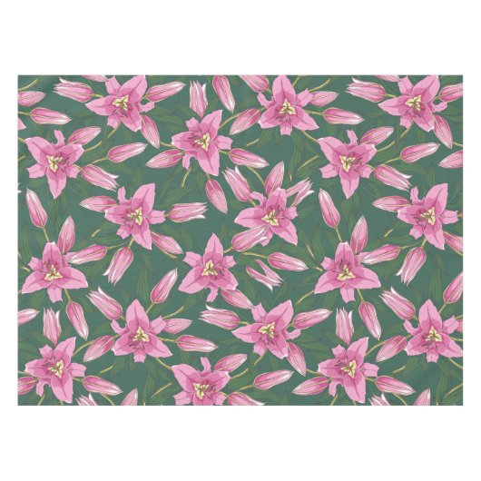 Blooming Lilies in Deep Green Tischdecke (Vorderseite (Horizontal))