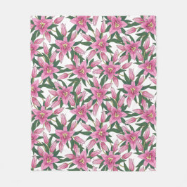 Blooming Lilies in Pastel Pink on White Fleecedecke