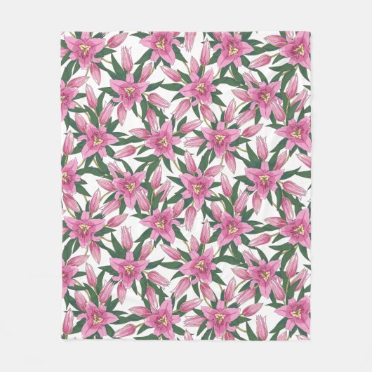 Blooming Lilies in Pastel Pink on White Fleecedecke (Vorderseite)