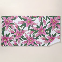 Blooming Lilies in Pastel Pink on White Strandtuch