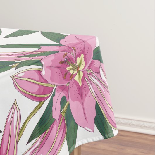 Blooming Lilies in Pastel Pink on White Tischdecke (Beispiel)