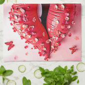 Blooming Lips: Floral Butterfly Kiss Geschirrtuch (Gefaltet)