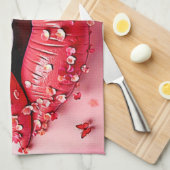 Blooming Lips: Floral Butterfly Kiss Geschirrtuch (Viertel Falte)