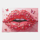 Blooming Lips: Floral Butterfly Kiss Geschirrtuch (Horizontal)