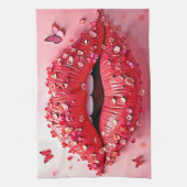 Blooming Lips: Floral Butterfly Kiss Geschirrtuch (Vertikal)