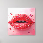 Blooming Lips: Floral Butterfly Kiss Leinwanddruck (Vorderseite)