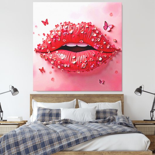 Blooming Lips: Floral Butterfly Kiss Leinwanddruck (Insitu (Schlafzimmer))