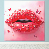 Blooming Lips: Floral Butterfly Kiss Leinwanddruck (Insitu (Holzboden))
