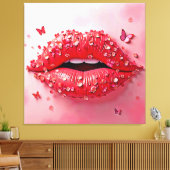 Blooming Lips: Floral Butterfly Kiss Leinwanddruck (Insitu (Wohnzimmer))