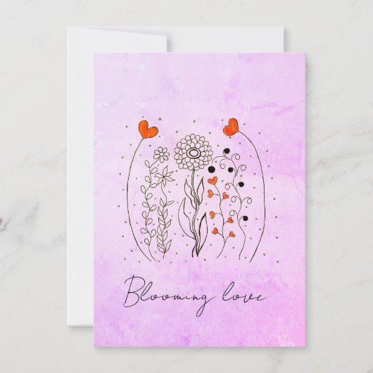  Blooming Love Hand-Drawn Hearts Floral Card (Vorderseite)