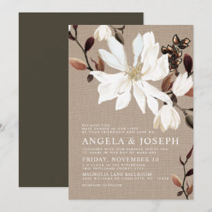 Blooming Magnolias Burlap Wedding Einladung