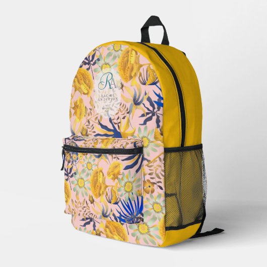 Blooming Mystical Floral Monogram Beige Bedruckter Rucksack (Rückseitige Ecke Rechts)