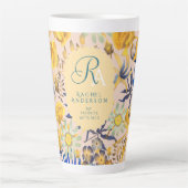 Blooming Mystical Floral Monogram Beige Latte Tass Milchtasse (Vorderseite)