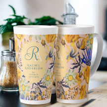 Blooming Mystical Floral Monogram Beige Latte Tass