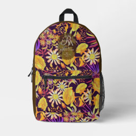 Blooming Mystical Floral Monogram Brown Bedruckter Rucksack