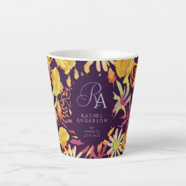 Blooming Mystical Floral Monogram Brown Latte Mug Milchtasse