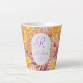 Blooming Mystical Floral Monogram Brown Latte Mug Milchtasse
