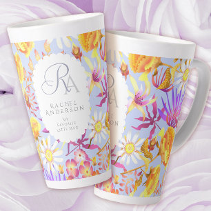 Blooming Mystical Floral Monogram Lilac Latte Tass Milchtasse