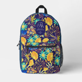 Blooming Mystical Floral Monogram Navy  Bedruckter Rucksack