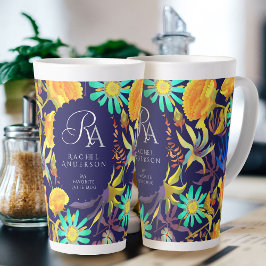 Blooming Mystical Floral Monogram Navy Latte Tasse