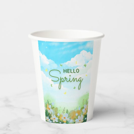 Blooming Paper Cups für Party: Hallo Frühling Pappbecher (Vorderseite)