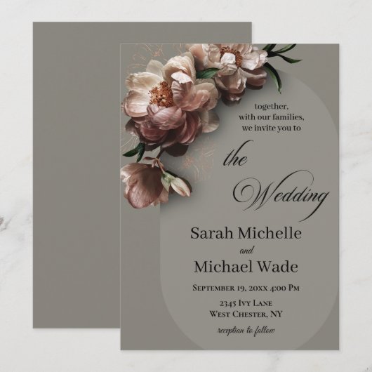 Blooming Peonies Wedding Invitation Einladung (Vorne/Hinten)