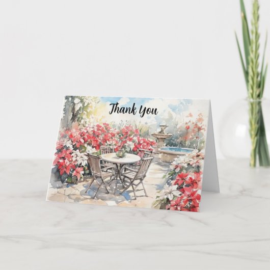Blooming Poinsettia Watercolor Thank You Card Dankeskarte (Vorderseite)