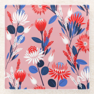 Blooming Protea: Botanisches Gartenmuster Glasuntersetzer