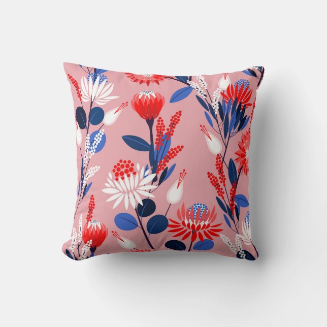 Blooming Protea: Botanisches Gartenmuster Kissen (Vorderseite)